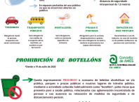 Cartel sobre o uso obrigatorio de máscara e a prohibición de botellón