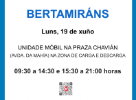 Cartaz da unidade móbil de doazón en Bertamiráns