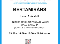 A unidade móbil de doazón de sangue estará o 8 de abril en Bertamiráns